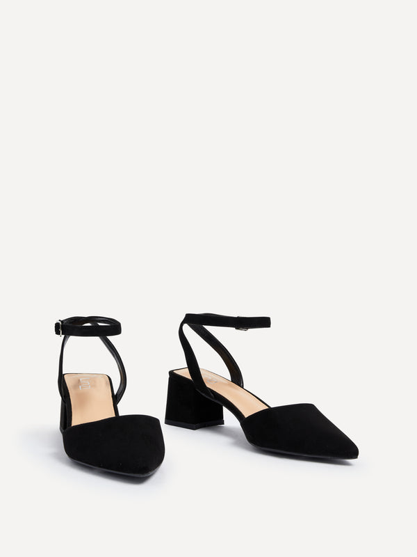 Linzi Wide Fit Black Faux Suede Court Heel