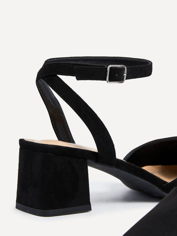 Linzi Wide Fit Black Faux Suede Court Heel