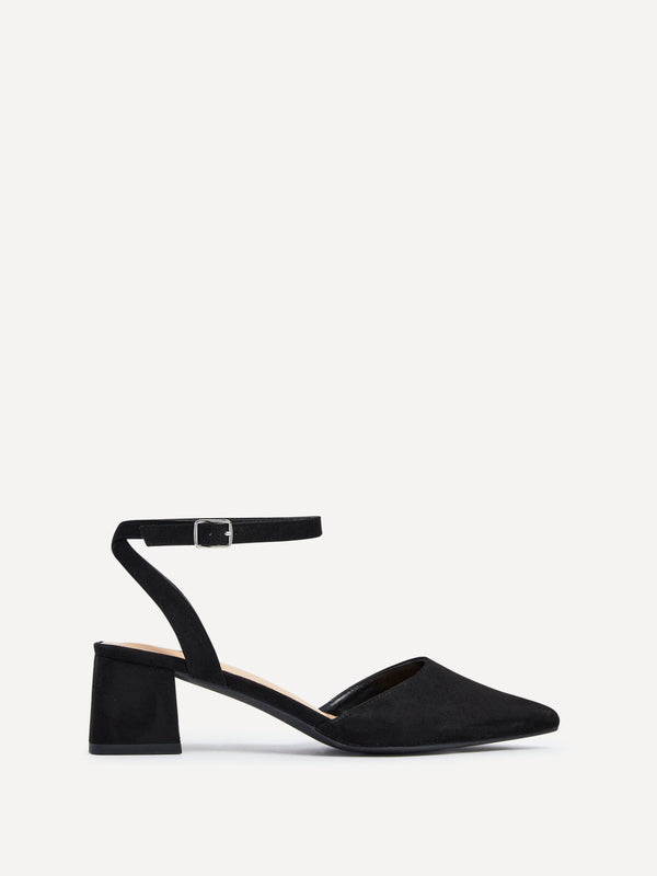 Linzi Wide Fit Black Faux Suede Court Heel