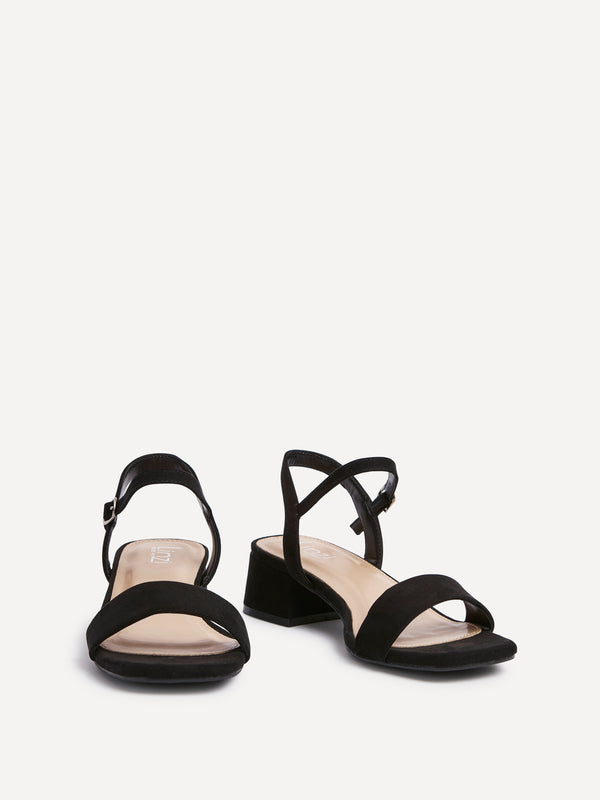 Linzi Wide Fit Black Faux Suede Low Block Heel