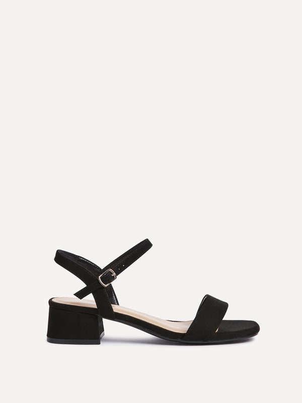 Linzi Wide Fit Black Faux Suede Low Block Heel
