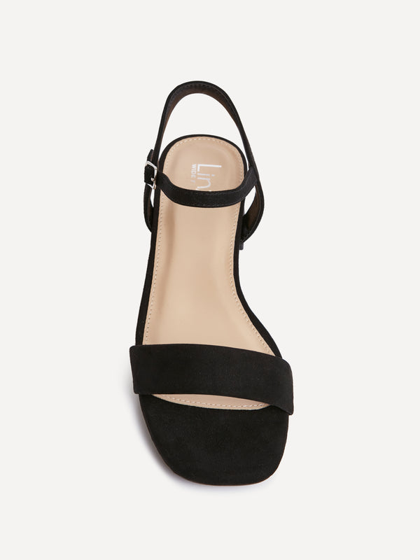 Linzi Wide Fit Black Faux Suede Low Block Heel