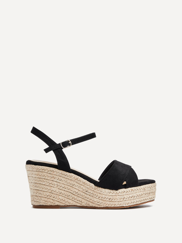 Linzi Wide Fit Black Faux Suede Wedges