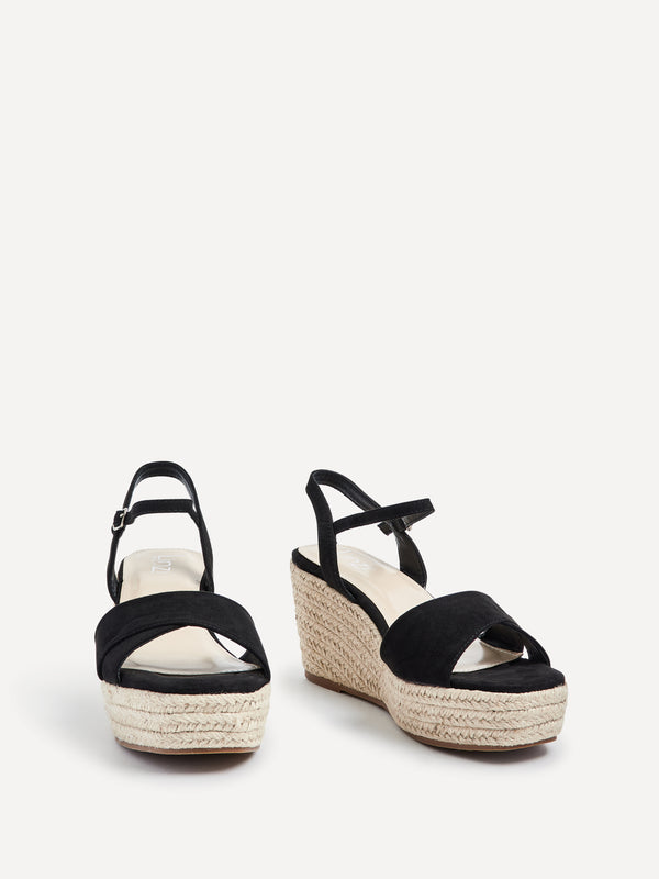 Linzi Wide Fit Black Faux Suede Wedges