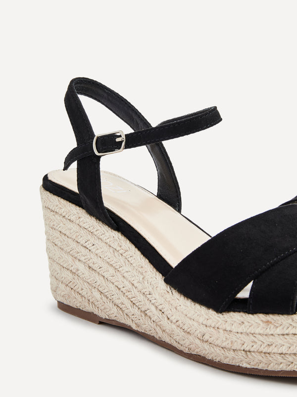 Linzi Wide Fit Black Faux Suede Wedges
