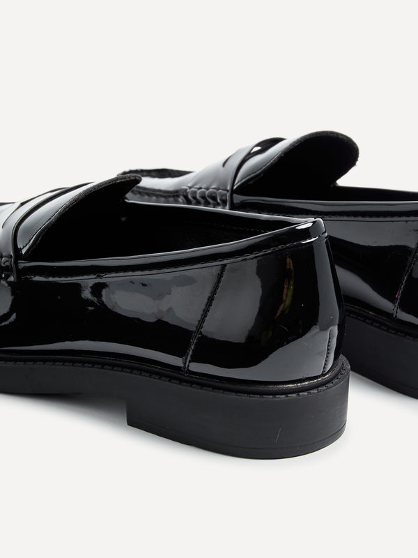 Linzi Wide Fit Black Patent Loafer With Front Tab