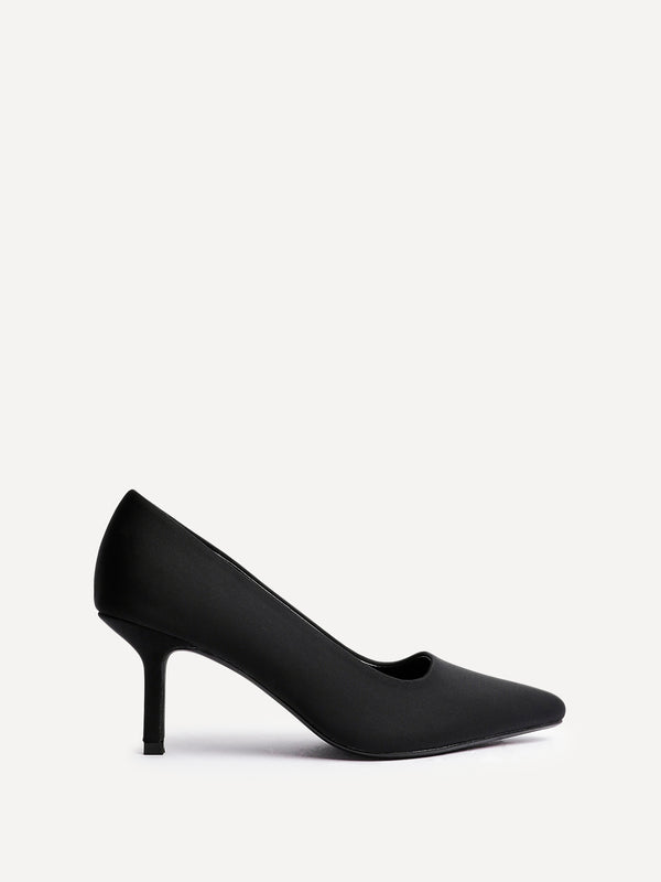 Linzi Wide Fit Black Scuba Classic Court Heel