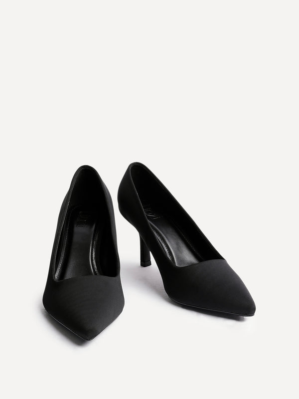 Linzi Wide Fit Black Scuba Classic Court Heel