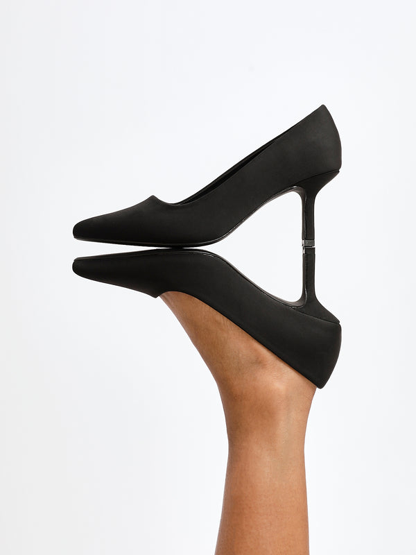 linzi Wide Fit Black Scuba Classic Court Heel