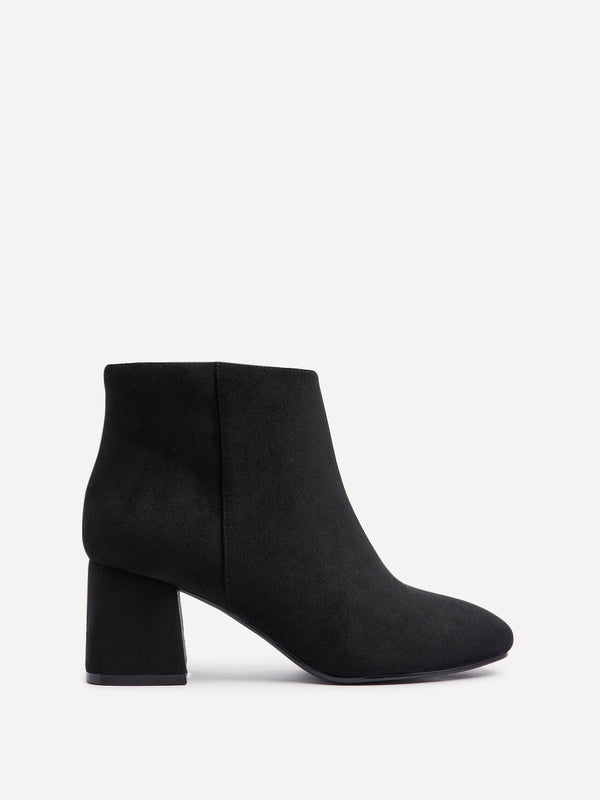 Linzi Wide Fit Black Suede Block Heeled Ankle Boot