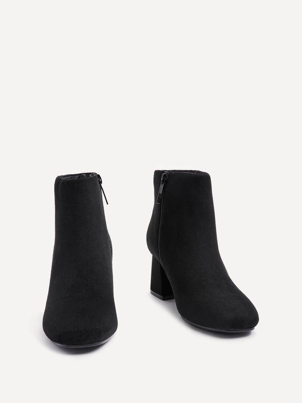 Linzi Wide Fit Black Suede Block Heeled Ankle Boot