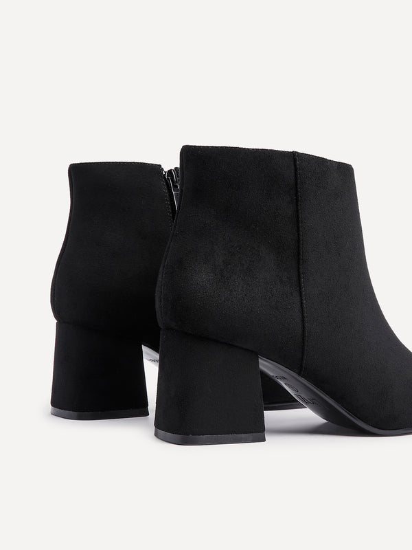 Linzi Wide Fit Black Suede Block Heeled Ankle Boot