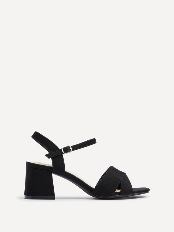 Linzi Wide Fit Black Suede Block Heeled Sandals