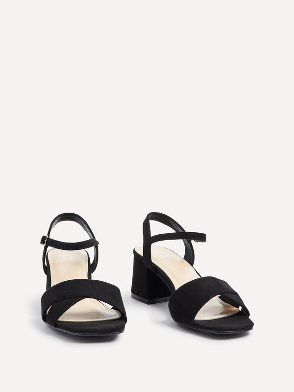 Linzi Wide Fit Black Suede Block Heeled Sandals