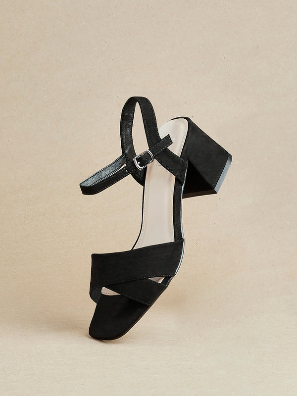 linzi Wide Fit Black Suede Block Heeled Sandals
