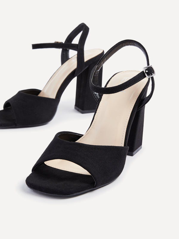 Linzi Wide Fit Black Suede Block Heeled Sandals