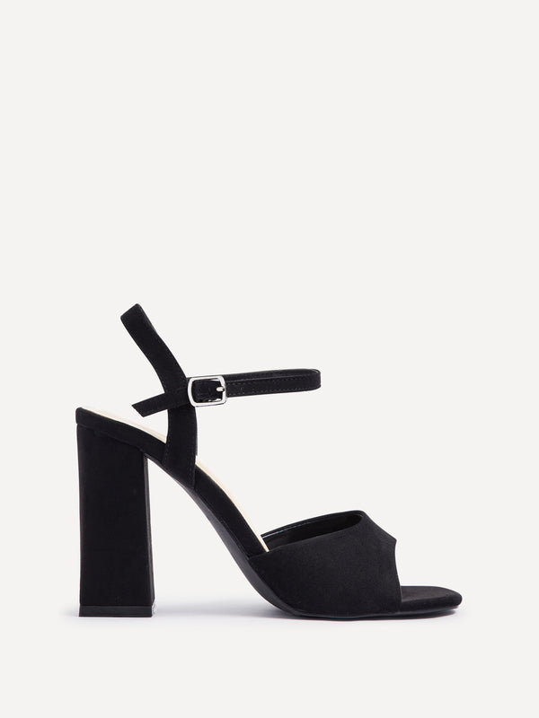 Linzi Wide Fit Black Suede Block Heeled Sandals