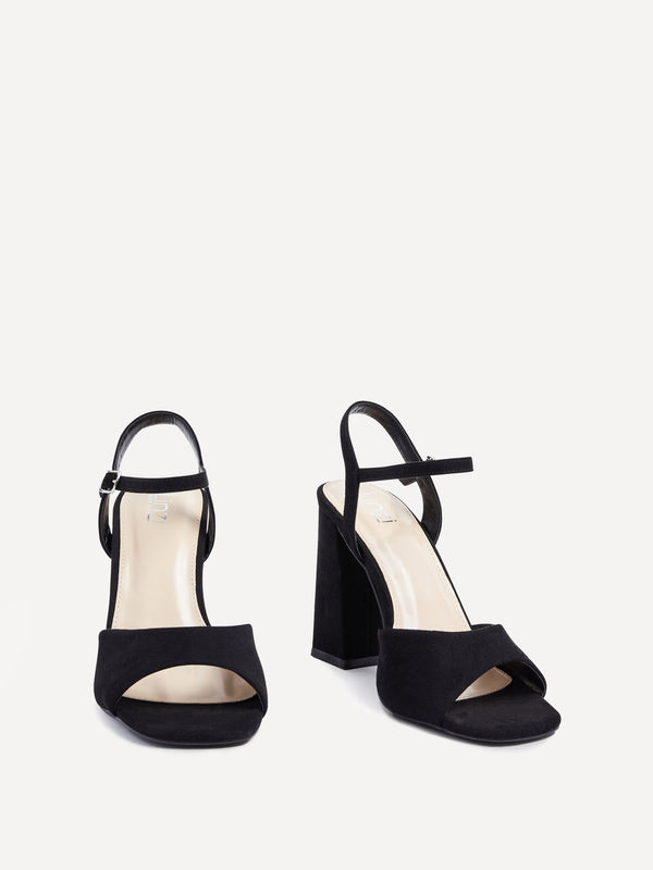 Linzi Wide Fit Black Suede Block Heeled Sandals