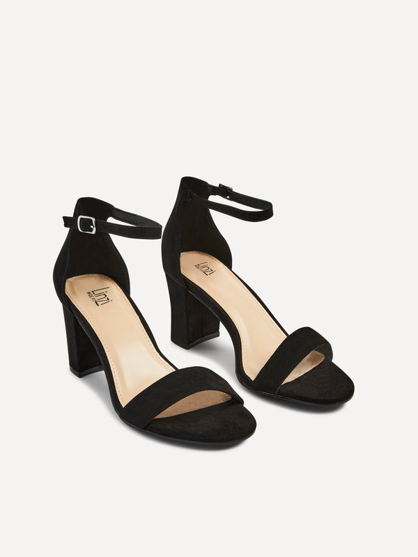 Linzi Wide Fit Black Suede Closed Back Block Heel
