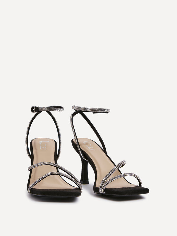 Linzi Wide Fit Black Suede Diamante Heeled Sandal