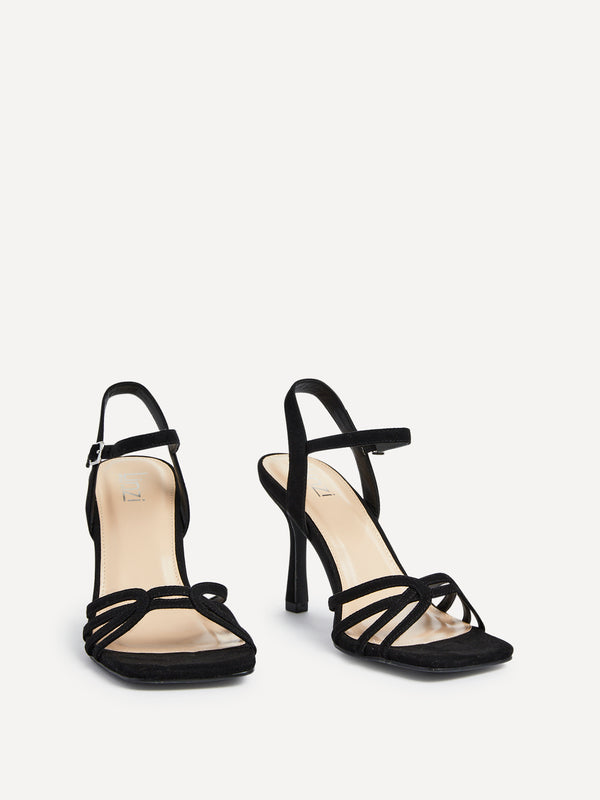 Linzi Wide Fit Black Suede Heeled Sandals