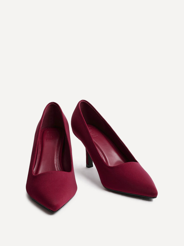 Linzi Wide Fit Burgundy Scuba Classic Court Heel