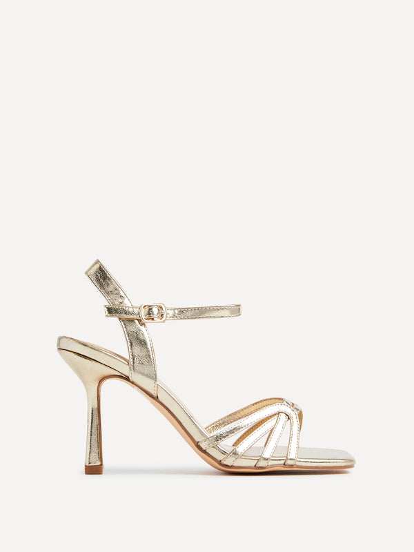 Linzi Wide Fit Gold Faux Leather Heeled Sandals