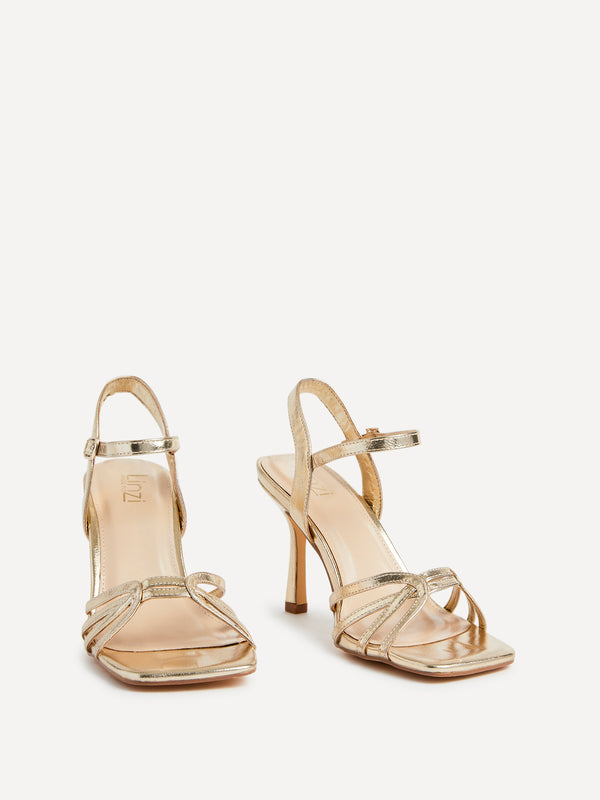Linzi Wide Fit Gold Faux Leather Heeled Sandals