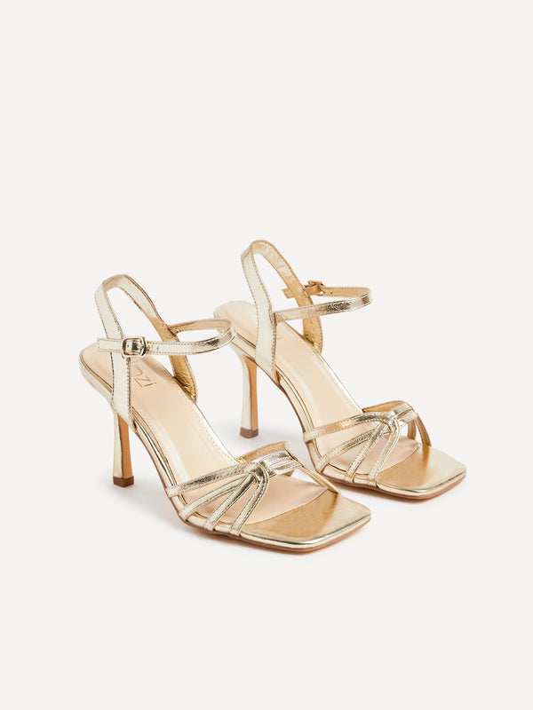Linzi Wide Fit Gold Faux Leather Heeled Sandals