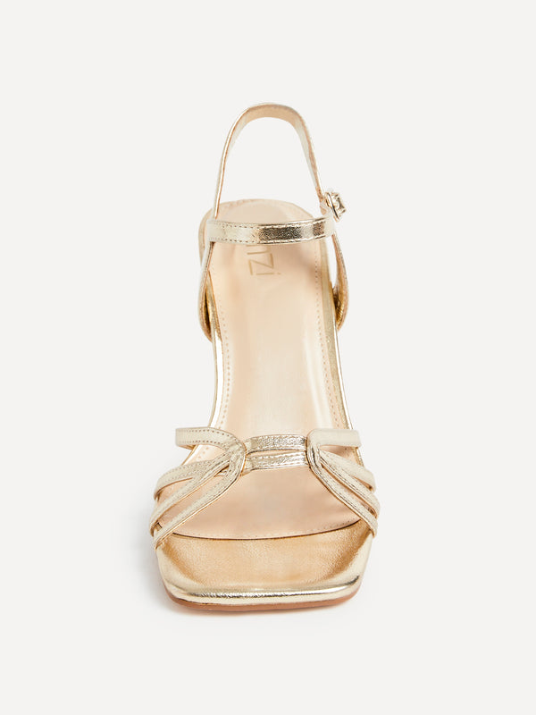 linzi Wide Fit Gold Faux Leather Heeled Sandals