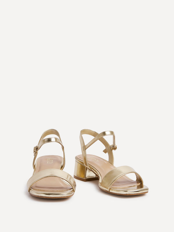 Linzi Wide Fit Gold Faux Leather Low Block Heel