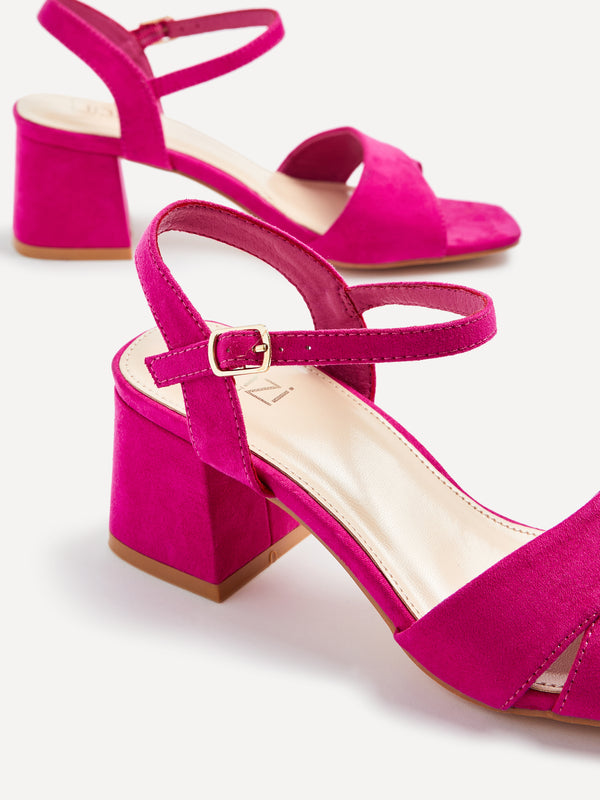 Linzi Wide Fit Hot Pink Suede Block Heeled Sandals