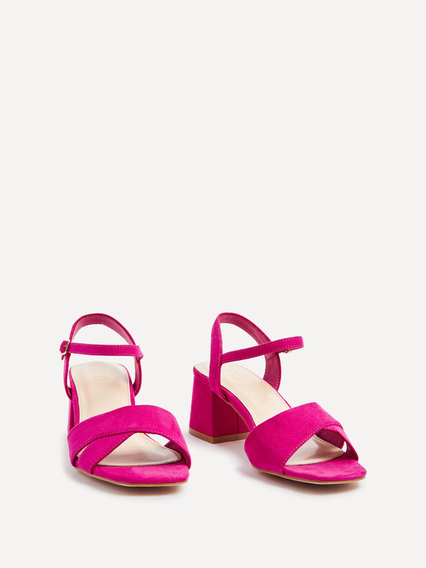 Linzi Wide Fit Hot Pink Suede Block Heeled Sandals