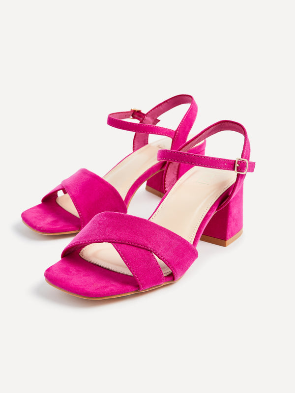 Linzi Wide Fit Hot Pink Suede Block Heeled Sandals