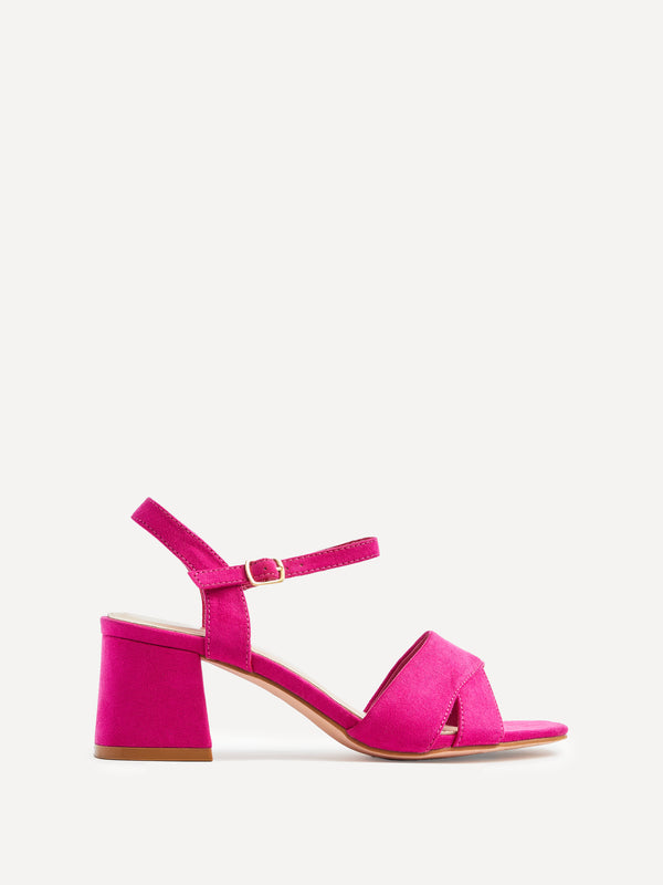linzi Wide Fit Hot Pink Suede Block Heeled Sandals
