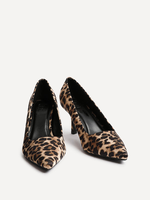 Linzi Wide Fit Leopard Satin Classic Court Heel