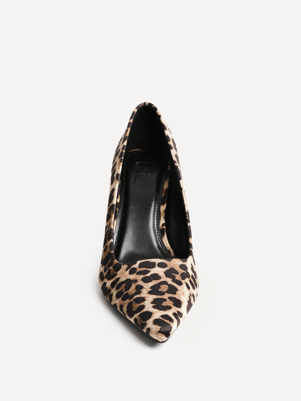 Linzi Wide Fit Leopard Satin Classic Court Heel