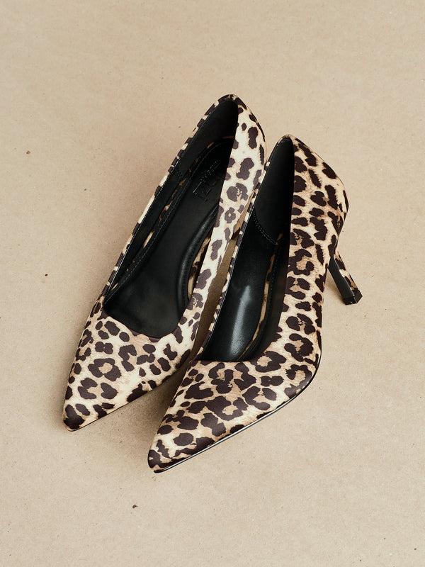 linzi Wide Fit Leopard Satin Classic Court Heel