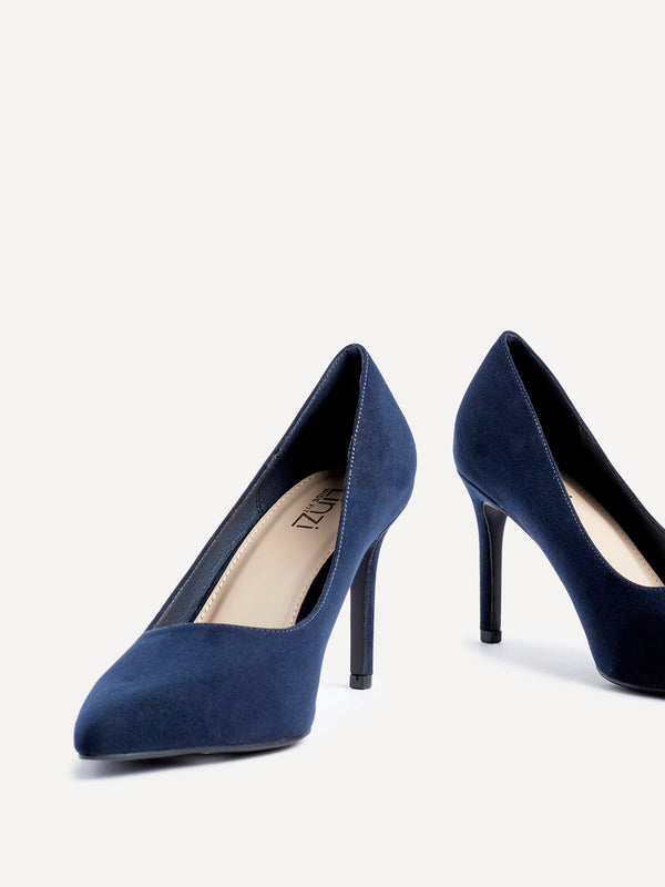 Linzi Wide Fit Navy Faux Suede Classic Court Heel