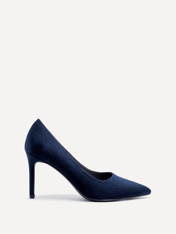linzi Wide Fit Navy Faux Suede Classic Court Heel