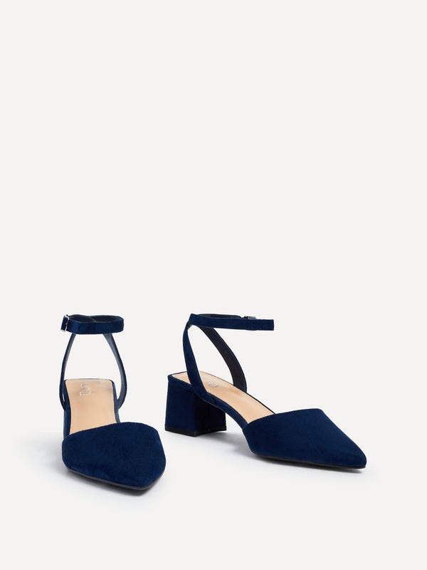 Linzi Wide Fit Navy Faux Suede Court Heel