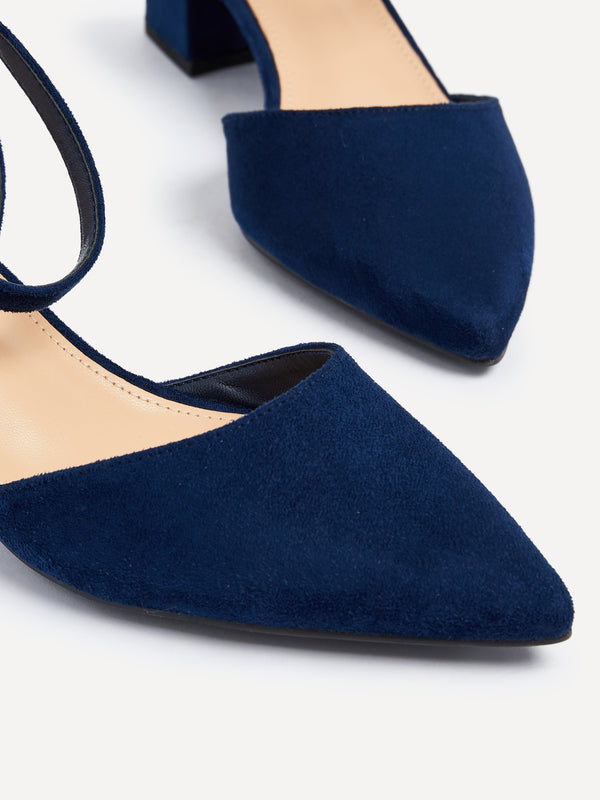 Linzi Wide Fit Navy Faux Suede Court Heel