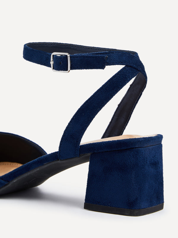 Linzi Wide Fit Navy Faux Suede Court Heel