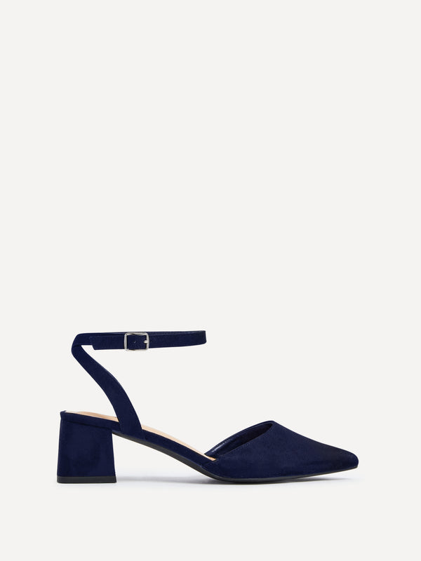 linzi Wide Fit Navy Faux Suede Court Heel