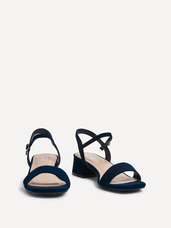 Linzi Wide Fit Navy Faux Suede Low Block Heel