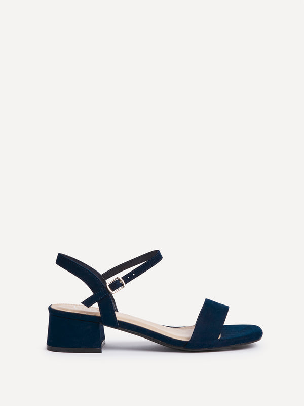 Linzi Wide Fit Navy Faux Suede Low Block Heel