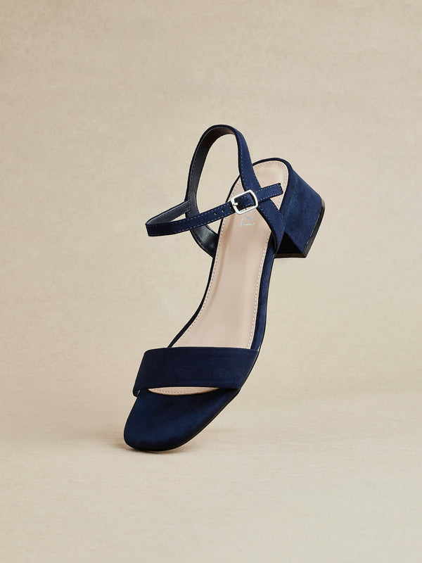 linzi Wide Fit Navy Faux Suede Low Block Heel