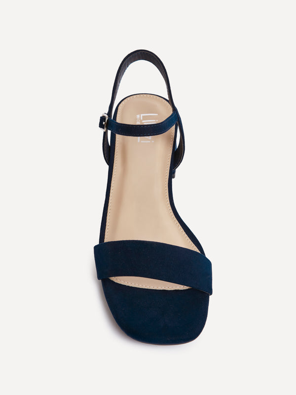 Linzi Wide Fit Navy Faux Suede Low Block Heel