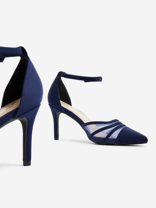 Linzi Wide Fit Navy Scuba Mesh Stiletto Court Heel