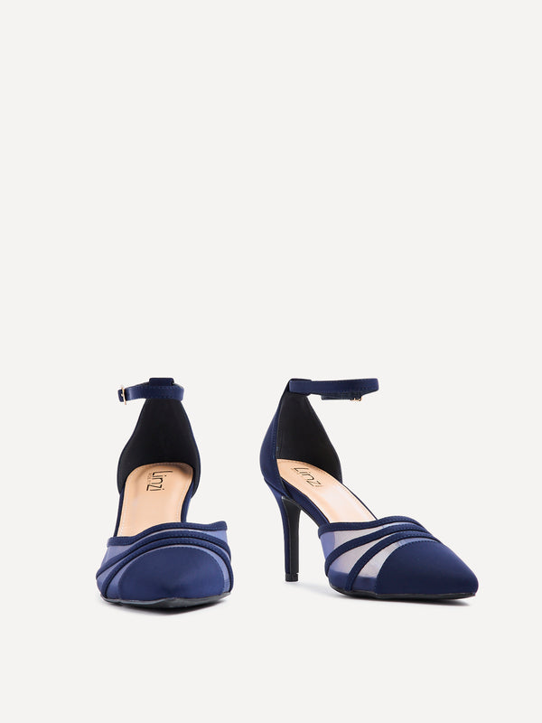 Linzi Wide Fit Navy Scuba Mesh Stiletto Court Heel
